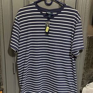 Polo Ralph Lauren Men's Navy and White Striped Short Sleeve Tee